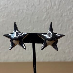 Silver Star Clip-On Earrings - Bold Starburst Design
